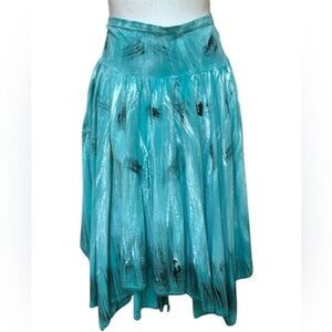 Luna Luz Women’s Artsy Teal Blue Pull On Asymmetrical Kerchief Hem Cotton Skirt